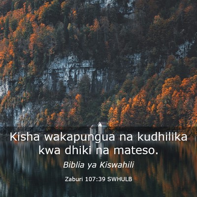 Picture 03 - Zaburi 107:39 SWHULB - Kisha wakapungua na kudhilika kwa dhiki na - Bible Verse Picture