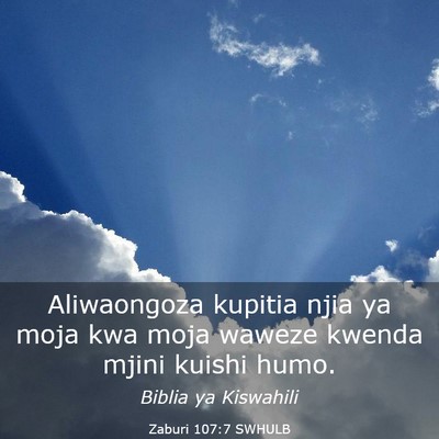Picture 03 - Zaburi 107:7 SWHULB - Aliwaongoza kupitia njia ya moja kwa moja waweze - Bible Verse Picture