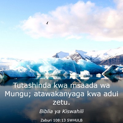 Picture 03 - Zaburi 108:13 SWHULB - Tutashinda kwa msaada wa Mungu; atawakanyaga kwa - Bible Verse Picture