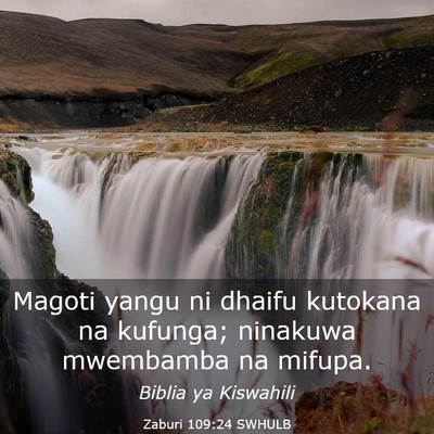 Picture 03 - Zaburi 109:24 SWHULB - Magoti yangu ni dhaifu kutokana na kufunga; - Bible Verse Picture