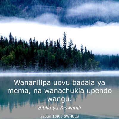 Picture 03 - Zaburi 109:5 SWHULB - Wananilipa uovu badala ya mema, na wanachukia - Bible Verse Picture
