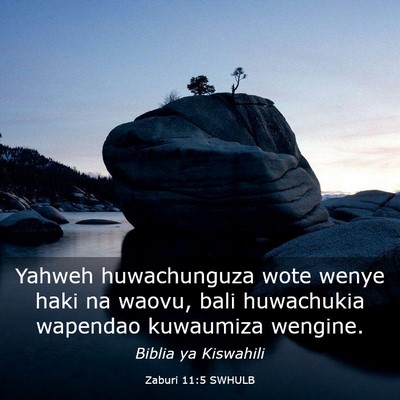 Picture 03 - Zaburi 11:5 SWHULB - Yahweh huwachunguza wote wenye haki na waovu, - Bible Verse Picture