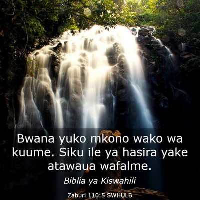 Picture 03 - Zaburi 110:5 SWHULB - Bwana yuko mkono wako wa kuume. Siku ile ya - Bible Verse Picture