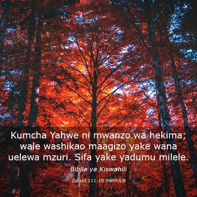 Picture 03 - Zaburi 111:10 SWHULB - Kumcha Yahwe ni mwanzo wa hekima; wale washikao - Bible Verse Picture