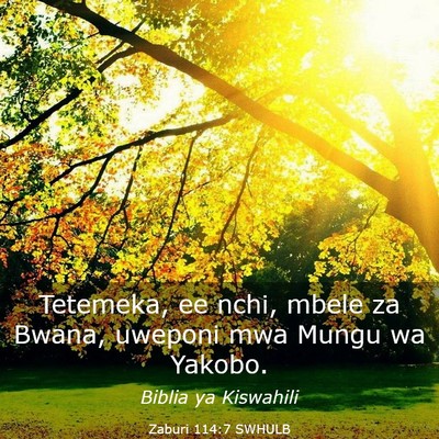 Picture 03 - Zaburi 114:7 SWHULB - Tetemeka, ee nchi, mbele za Bwana, uweponi mwa - Bible Verse Picture