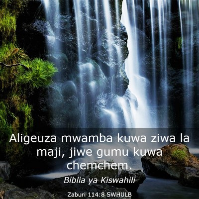Picture 03 - Zaburi 114:8 SWHULB - Aligeuza mwamba kuwa ziwa la maji, jiwe gumu kuwa - Bible Verse Picture