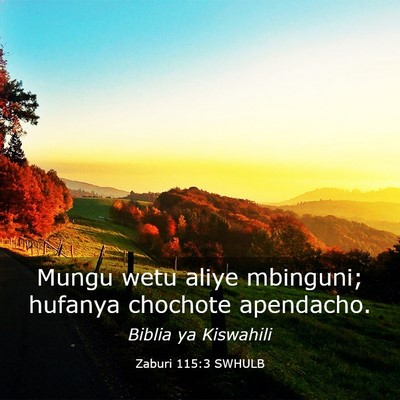 Picture 03 - Zaburi 115:3 SWHULB - Mungu wetu aliye mbinguni; hufanya chochote - Bible Verse Picture
