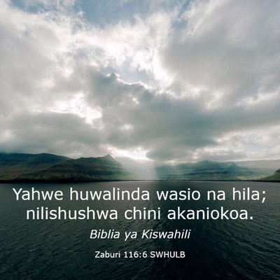 Picture 03 - Zaburi 116:6 SWHULB - Yahwe huwalinda wasio na hila; nilishushwa chini - Bible Verse Picture
