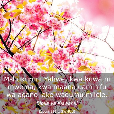 Picture 03 - Zaburi 118:1 SWHULB - Mshukuruni Yahwe, kwa kuwa ni mwema, kwa maana - Bible Verse Picture