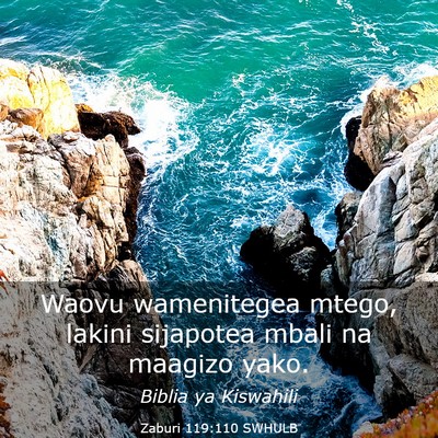 Picture 03 - Zaburi 119:110 SWHULB - Waovu wamenitegea mtego, lakini sijapotea mbali - Bible Verse Picture