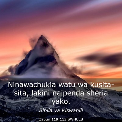 Picture 03 - Zaburi 119:113 SWHULB - Ninawachukia watu wa kusita-sita, lakini naipenda - Bible Verse Picture