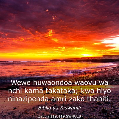Picture 03 - Zaburi 119:119 SWHULB - Wewe huwaondoa waovu wa nchi kama takataka; kwa - Bible Verse Picture