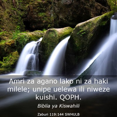 Picture 03 - Zaburi 119:144 SWHULB - Amri za agano lako ni za haki milele; unipe - Bible Verse Picture