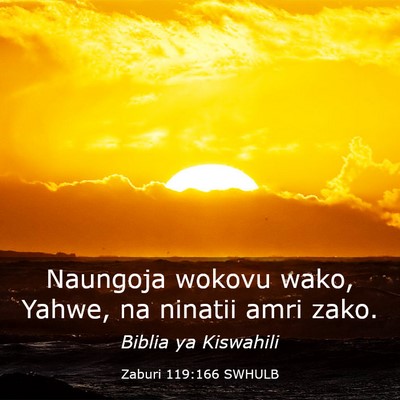 Picture 03 - Zaburi 119:166 SWHULB - Naungoja wokovu wako, Yahwe, na ninatii amri - Bible Verse Picture