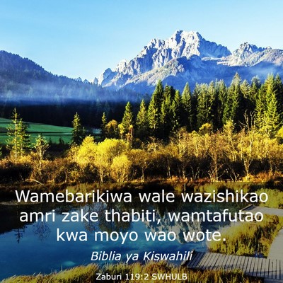 Picture 03 - Zaburi 119:2 SWHULB - Wamebarikiwa wale wazishikao amri zake thabiti, - Bible Verse Picture