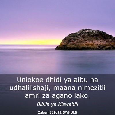 Picture 03 - Zaburi 119:22 SWHULB - Uniokoe dhidi ya aibu na udhalilishaji, maana - Bible Verse Picture