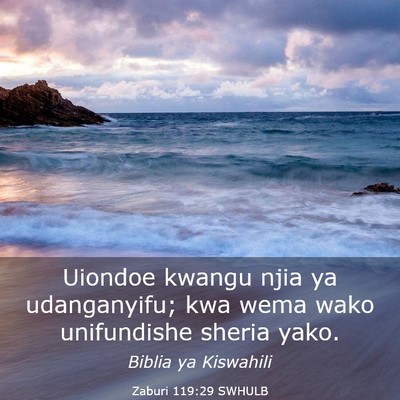 Picture 03 - Zaburi 119:29 SWHULB - Uiondoe kwangu njia ya udanganyifu; kwa wema wako - Bible Verse Picture