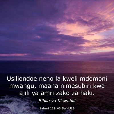 Picture 03 - Zaburi 119:43 SWHULB - Usiliondoe neno la kweli mdomoni mwangu, maana - Bible Verse Picture