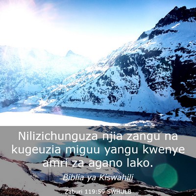 Picture 03 - Zaburi 119:59 SWHULB - Nilizichunguza njia zangu na kugeuzia miguu yangu - Bible Verse Picture