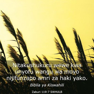 Picture 03 - Zaburi 119:7 SWHULB - Nitakushukuru wewe kwa unyofu wangu wa moyo - Bible Verse Picture