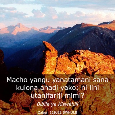 Picture 03 - Zaburi 119:82 SWHULB - Macho yangu yanatamani sana kuiona ahadi yako; ni - Bible Verse Picture
