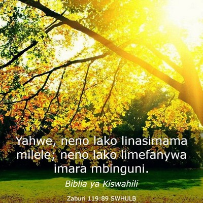 Picture 03 - Zaburi 119:89 SWHULB - Yahwe, neno lako linasimama milele; neno lako - Bible Verse Picture