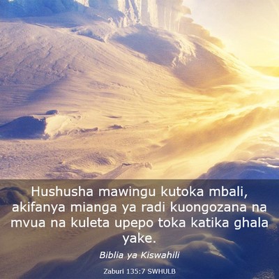 Picture 03 - Zaburi 135:7 SWHULB - Hushusha mawingu kutoka mbali, akifanya mianga ya - Bible Verse Picture