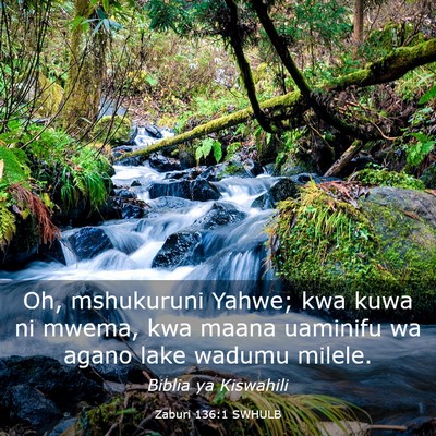 Picture 03 - Zaburi 136:1 SWHULB - Oh, mshukuruni Yahwe; kwa kuwa ni mwema, kwa - Bible Verse Picture