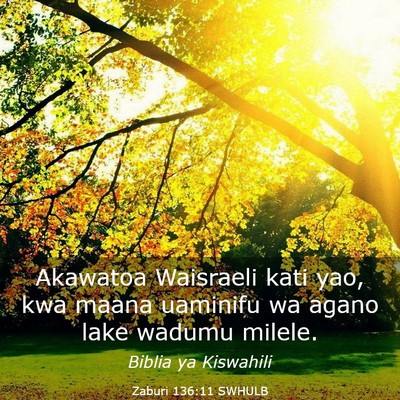 Picture 03 - Zaburi 136:11 SWHULB - Akawatoa Waisraeli kati yao, kwa maana uaminifu - Bible Verse Picture