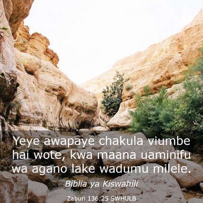 Picture 03 - Zaburi 136:25 SWHULB - Yeye awapaye chakula viumbe hai wote, kwa maana - Bible Verse Picture