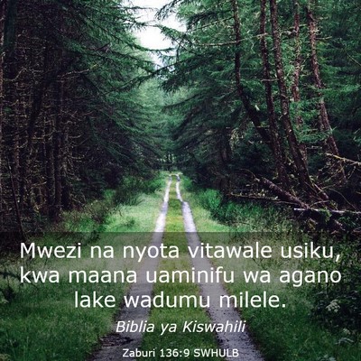 Picture 03 - Zaburi 136:9 SWHULB - Mwezi na nyota vitawale usiku, kwa maana uaminifu - Bible Verse Picture