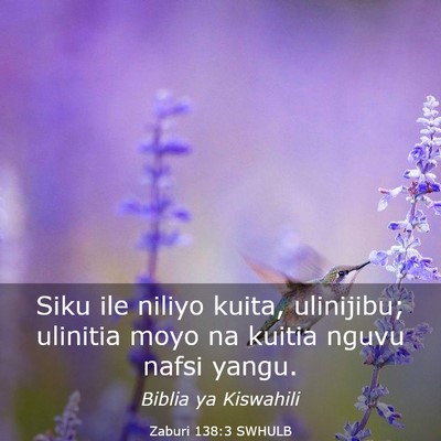 Picture 03 - Zaburi 138:3 SWHULB - Siku ile niliyo kuita, ulinijibu; ulinitia moyo - Bible Verse Picture