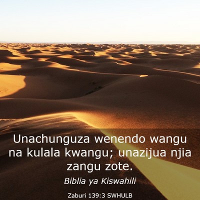 Picture 03 - Zaburi 139:3 SWHULB - Unachunguza wenendo wangu na kulala kwangu; - Bible Verse Picture