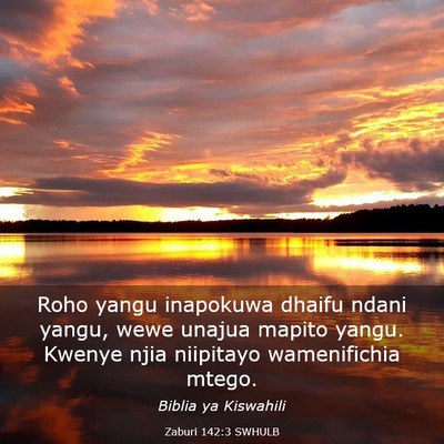 Picture 03 - Zaburi 142:3 SWHULB - Roho yangu inapokuwa dhaifu ndani yangu, wewe - Bible Verse Picture