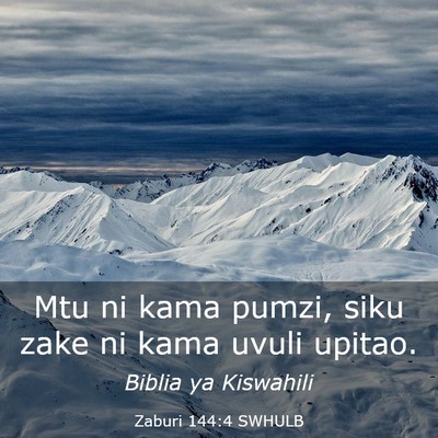 Picture 03 - Zaburi 144:4 SWHULB - Mtu ni kama pumzi, siku zake ni kama uvuli - Bible Verse Picture