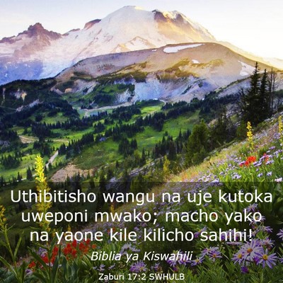 Picture 03 - Zaburi 17:2 SWHULB - Uthibitisho wangu na uje kutoka uweponi mwako; - Bible Verse Picture