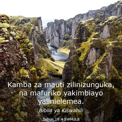 Picture 03 - Zaburi 18:4 SWHULB - Kamba za mauti zilinizunguka, na mafuriko - Bible Verse Picture