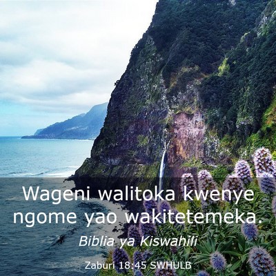 Picture 03 - Zaburi 18:45 SWHULB - Wageni walitoka kwenye ngome yao - Bible Verse Picture