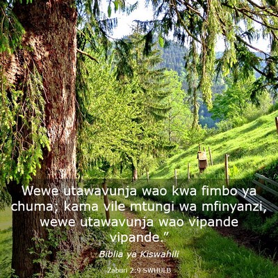 Picture 03 - Zaburi 2:9 SWHULB - Wewe utawavunja wao kwa fimbo ya chuma; kama vile - Bible Verse Picture