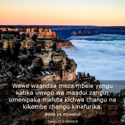 Picture 03 - Zaburi 23:5 SWHULB - Wewe waandaa meza mbele yangu katika uwepo wa - Bible Verse Picture