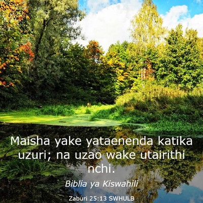 Picture 03 - Zaburi 25:13 SWHULB - Maisha yake yataenenda katika uzuri; na uzao wake - Bible Verse Picture