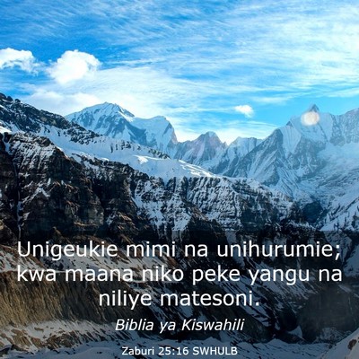 Picture 03 - Zaburi 25:16 SWHULB - Unigeukie mimi na unihurumie; kwa maana niko peke - Bible Verse Picture