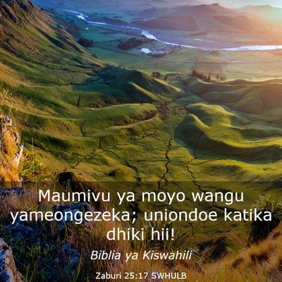 Picture 03 - Zaburi 25:17 SWHULB - Maumivu ya moyo wangu yameongezeka; uniondoe - Bible Verse Picture