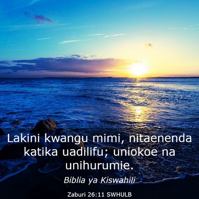 Picture 03 - Zaburi 26:11 SWHULB - Lakini kwangu mimi, nitaenenda katika uadilifu; - Bible Verse Picture
