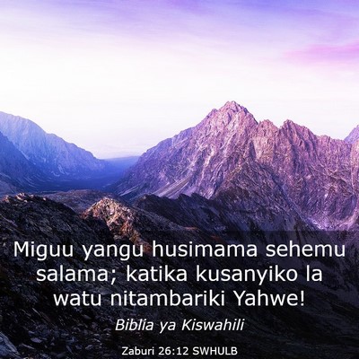 Picture 03 - Zaburi 26:12 SWHULB - Miguu yangu husimama sehemu salama; katika - Bible Verse Picture