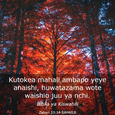 Picture 03 - Zaburi 33:14 SWHULB - Kutokea mahali ambapo yeye anaishi, huwatazama - Bible Verse Picture