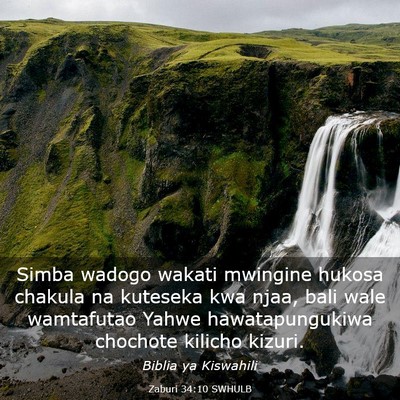 Picture 03 - Zaburi 34:10 SWHULB - Simba wadogo wakati mwingine hukosa chakula na - Bible Verse Picture