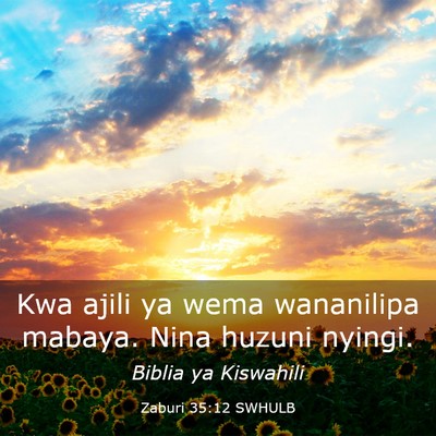 Picture 03 - Zaburi 35:12 SWHULB - Kwa ajili ya wema wananilipa mabaya. Nina huzuni - Bible Verse Picture