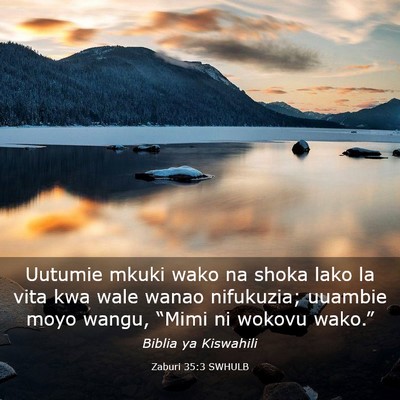 Picture 03 - Zaburi 35:3 SWHULB - Uutumie mkuki wako na shoka lako la vita kwa wale - Bible Verse Picture