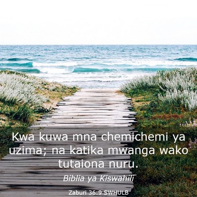 Picture 03 - Zaburi 36:9 SWHULB - Kwa kuwa mna chemichemi ya uzima; na katika - Bible Verse Picture